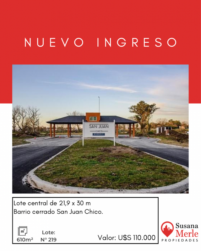 susanamerlepropiedades - Lote central en venta, San Juan Chico